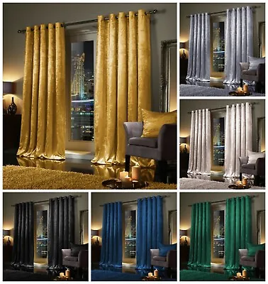 Crushed Velvet Blackout Curtains Eyelet Ring Top Ready Made Lined Pair Curtains • £3.99