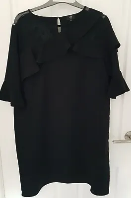 $35 • Buy River Island ASOS Curve Plus Size Black Dress With Frill And Lace Detail Size 18