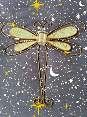 Beautiful Large Metal & Glass Dragonfly Cranefly Tea Light Holder Wall Hanger A • £10.49