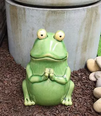 Lilypad Wishes Ceramic Whimsical Meditating Yoga Green Frog Home Garden • $27.99