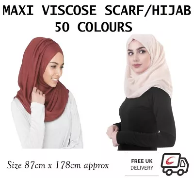 Ladies Womens Plain VISCOSE/RAYON Large Maxi Scarf Hijab Shawl Sarong Wrap • £2.79