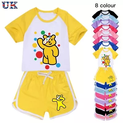 £6.99 • Buy Girls Pudsey Bear Children In Need Casual T-shirt Shorts Suits Charity Event Top