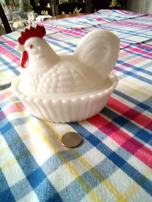 Vtg Westmoreland? Rooster On Nest Candy Dish White Milk Glass-ribbed Base • $24.77