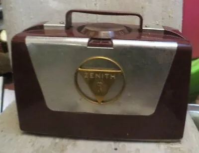 VINTAGE ZENITH Wave Magnet Model T505 Tube Radio Maroon Silver Gold Working • $51.99