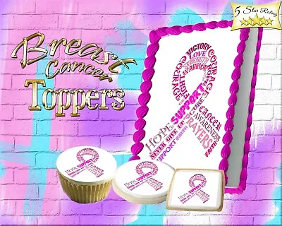 Breast Cancer Awareness Edible Cake Topper Cupcakes Cookie Top Sugar Paper Icing • $7