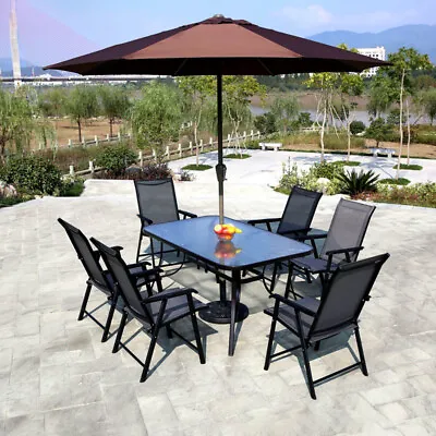 Metal Garden Dining Set Glass Parasol Table And Chairs 2-6 Seater Outdoor Dining • £125.95