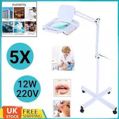 CE 5X Magnifying Lamp Rolling Desk /Floor Stand Adjustable 12W LED Salon Beauty • £36.56