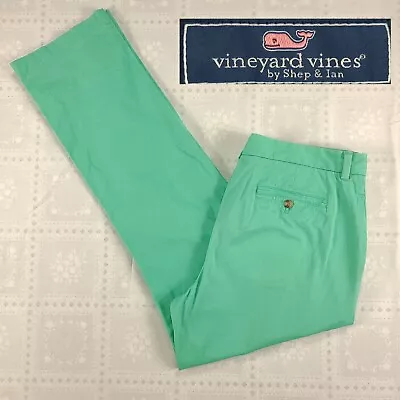 Vineyard Vines Mens Breaker Pants Size 36x32 Bright Green Preppy Flat Front #i03 • $16