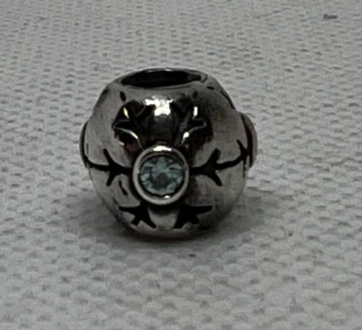 $10 • Buy Snowflake Charm Retired Sterling Silver Pandora Bead 790367CZ Aquamarine No RSV!