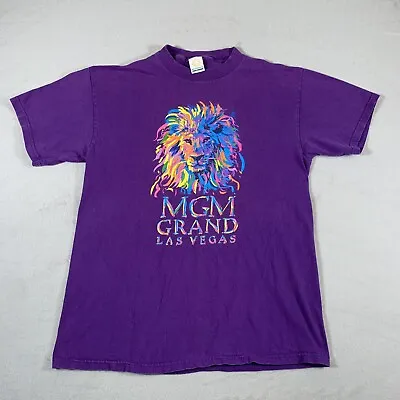 VINTAGE MGM Grand Shirt Adult Medium Purple Las Vegas Casino Soft Cotton 90S U28 • $17.46