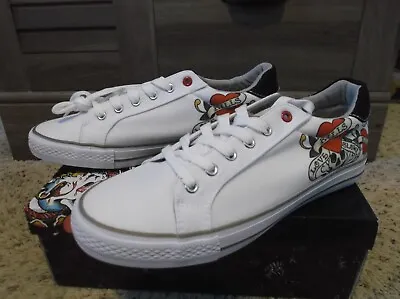 NEW - Ed Hardy Thread Men's White Canvas Lace Up Lifestyle Sneakers Size 9 • $52.95