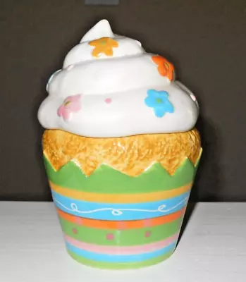 Ceramic David’s Cookies Cupcake Cookie Jar 7 Inch Pastel Spring Flowers • $35