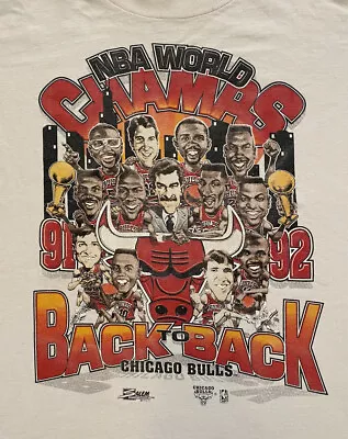 VTG 1992 Chicago Bulls Back To Back Champions Caricature T Shirt SZ L Hypercolor • $84.95