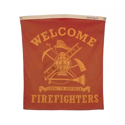 Vintage Faded Cotton Fireman Welcome Banner Flag Old Cloth Fire Sign Firefighter • $159