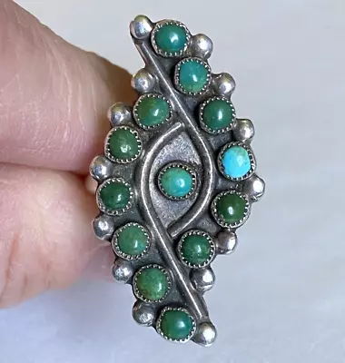 Old Vintage “ZUNI” Sterling Silver & Snake Eye Turquoise Cluster Ring Size 8.75 • $13.50