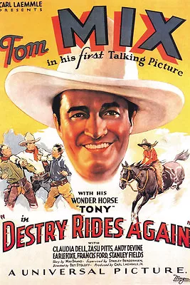$6.49 • Buy Destry Rides Again (1932) Tom Mix Classic Western Movie Poster Print