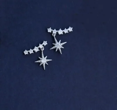 $12.95 • Buy Sterling Silver W Rhodium Climber Snowflake CZ Stud Drop Earrings Gift Box PE25