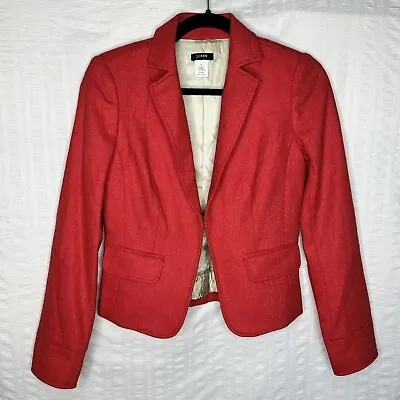 J Crew Blazer Womens 0 Red Herringbone Wool Lined Hook Closure Short Jacket • $39.99