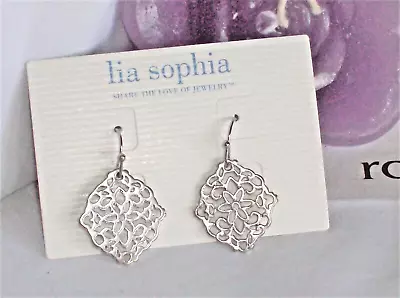 Beautiful Lia Sophia DIARY Earrings Silver Toned Open Filigree NWT • $11.61