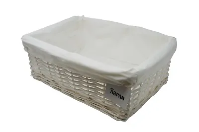 Arpan Hamper Storage Basket Large White Wicker With White Cloth Lining • £15.99