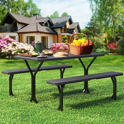 Outdoor Picnic Table Bench Set Steel Frame 4.5ft Picnic Party Camp Dining Black • $134.08