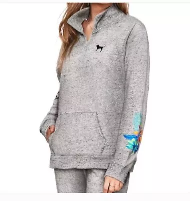 Victoria's Secret Pink Sweatshirt Half Zip Pullover Graphic Long Sleeve Gray  • $19.95