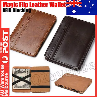 RFID Blocking Magic Flip Leather Wallet Slim Credit Card Holder Mens Money Clip • $6.99