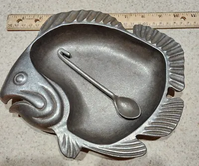 Fish Platter With Spoon   Cast Alum. Alloy   Pa. Metal Crafts • $5.99