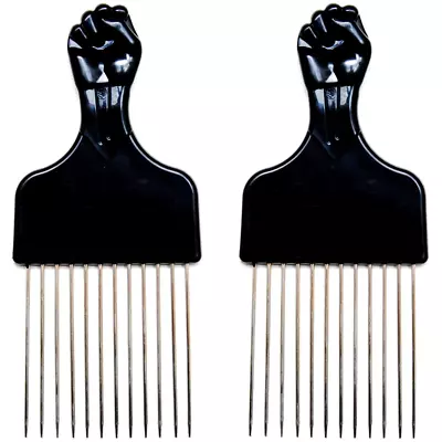 (2 Pack) 6.5  Black Fist Metal Afro Pick Lift Hair Comb Detangle Wig Braid Hair • $13.69