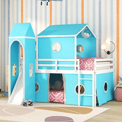 $314.89 • Buy Full Size Bunk Bed With Slide Blue Tent And Tower - Blue 71AAC