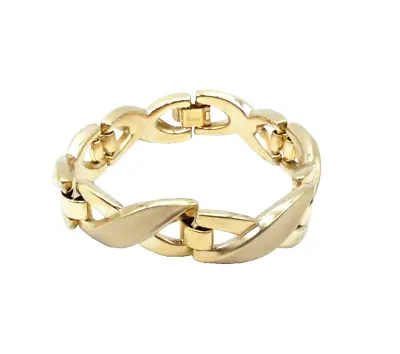 TRF273	Trifari Crown Hallmark Brushed Gold-tone Link Bracelet 7” • $14.95