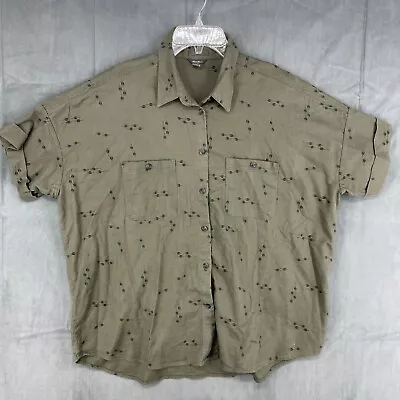 Eddie Bauer Shirt Womens Large Tall Olive Green Button Up Easy Fit Arrows Print • $15.99