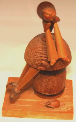 $19.99 • Buy Poland Wooden Folk Art - Couple On Bench With A Butter Churn
