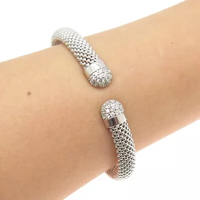 MILOR 925 Sterling Silver Italy C Z Beaded Mesh Adjustable Bracelet 7.25  • $124.95