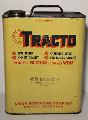 1960s OLD VINTAGE TRACTO OIL CAN OMAHA NEBRASKA OIL CAN LARGE 2 GALLON OIL CAN • $48.99