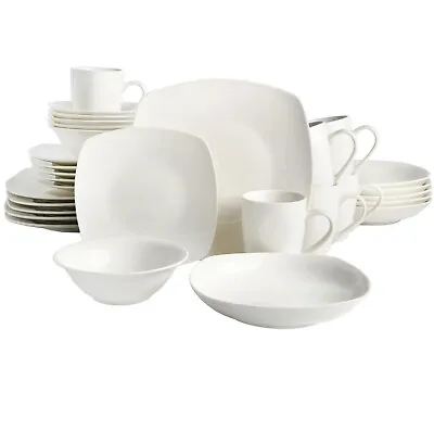$41.89 • Buy NEW 30-Piece Dinnerware Set White Ceramic Kitchen Dish Square Dinner Plates Mugs