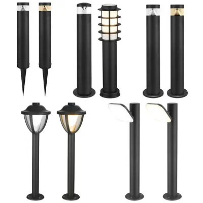Modern BLACK LED Bollard Garden Lamp Post Stainless Steel Outdoor Pathway Lights • £28.99