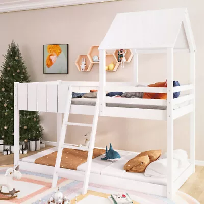 3FT Kids Wooden Bunk Bed Loft Bed Treehouse Mid Sleeper Cabin Bed White BS • £309.99