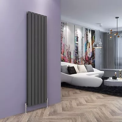 Designer Radiator Vertical Anthracite Flat Panel Oval Column Tall Upright Rads • £120