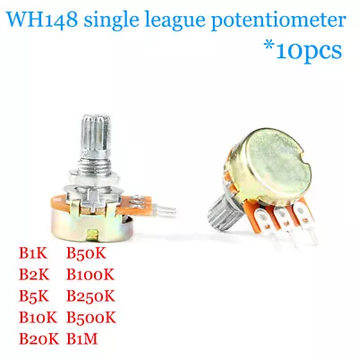 10pcs WH148 Single Way Potentiometer B1K/2K/5K/10K/50K/500K/1M Handle 15MM • £2.75