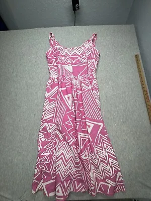 VTG 70s Malia Pink & White Geometric Dress Size 14 • $49.99