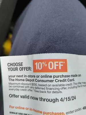 HOME DEPOT COUPON 10% Off W/HD CREDIT CARD EXP 4/15 • $15
