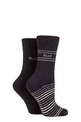£10.99 • Buy Elle  Ladies Striped Wool Mix Brushed Inside Boot Socks  In A 2  Pair  Multipack