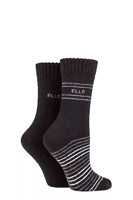 £10.99 • Buy Elle  Ladies Striped Wool Mix Brushed Inside Boot Socks  In A 2  Pair  Multipack