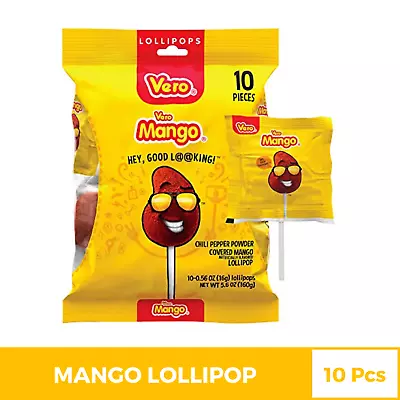 Vero Mango Mexican Candy Chilli Peppered Powder Mango Lollipop Flavor- 10Pcs • $14.20