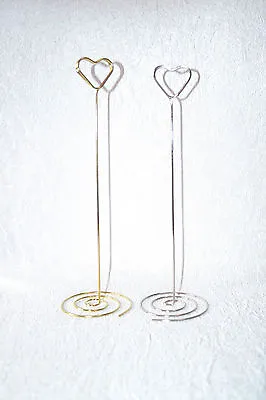 HEART TABLE NUMBER HOLDERS 23cm TALL IN SILVER OR GOLD ANY QUANTITY - UK WEDDING • £2.66