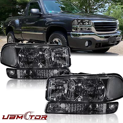 Smoke Lens Clear Corner Headlights Front Lamps For 1999-07 GMC Sierra 1500 Yukon • $60.99