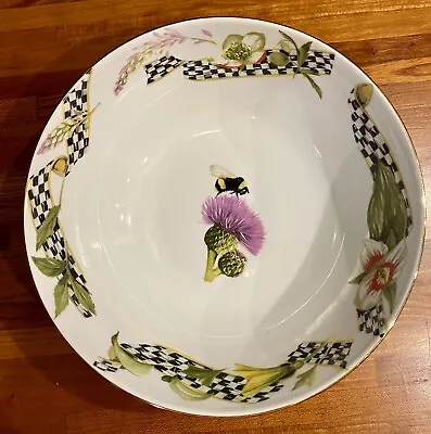 MACKENZIE CHILDS THISTLE & BEE Serving Bowl Courtly Check Ribbon NIB • $225