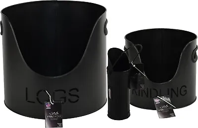 Fireplace Log Bucket Set Fireside Wood Ash Fuel Metal Basket Kindling Coal 3Pcs • £26.99