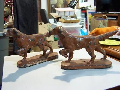 Pair Vintage Cast Iron Brown Pointer Dog Bookends Overall 7 1/2 Inches Long • $19.95